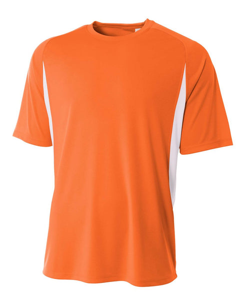 A4 Cooling Performance Color Blocked Short Sleeve Crew, Sizes 2XL-4XL (N3181), Color 'Orange/White'